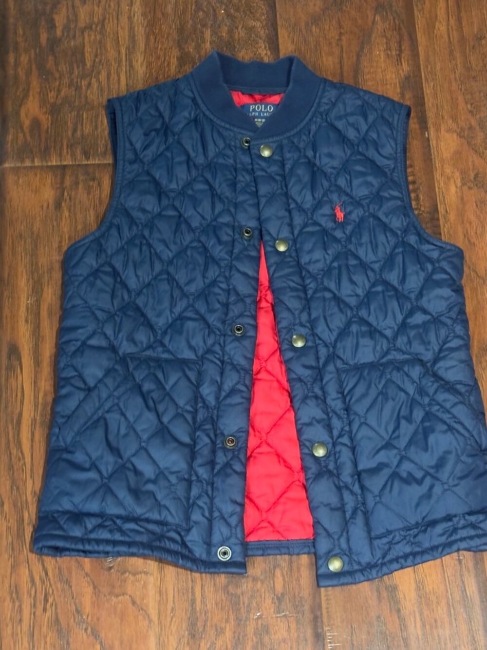 Polo Ralph Lauren Kids Quilted Vest Navy Size M 10-12 Red Lining Pony Logo